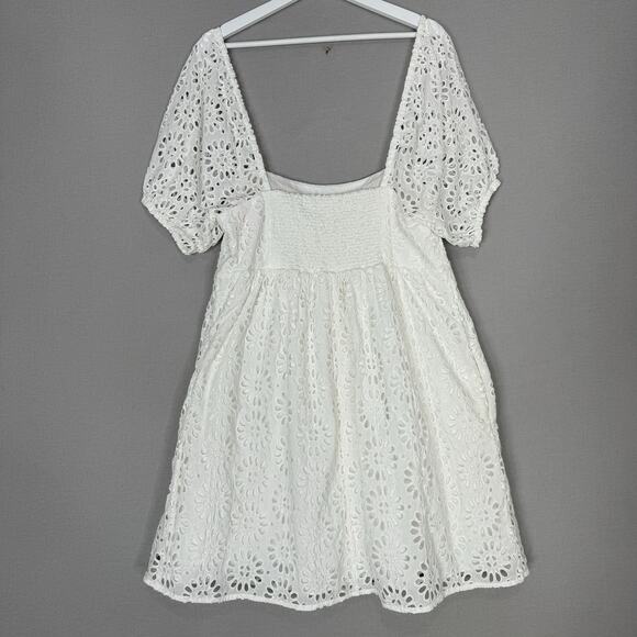 Lilly Pulitzer Kay Dress Womens 12 White Floral Eyelet Babydoll Mini Cottagecore - Picture 6 of 15